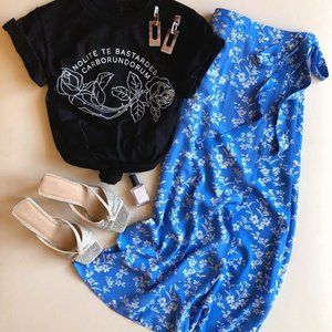 HAVANA BLUE FLORAL WRAP SKIRT - NEW w/ TAGS